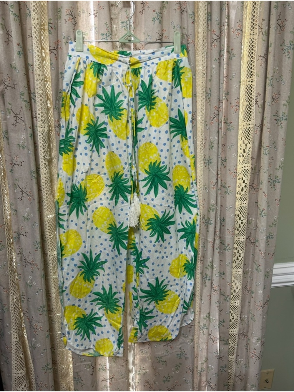 LJC Design Pineapple Print Split Leg Cotton‎ Pants Small Resort Coastal